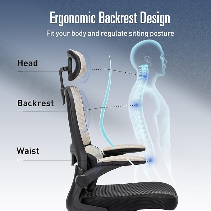 Office Chair, Ergonomic Office Chair Desk Chair with Headrest, High Back Mesh Computer Chairs for Home Office with Adjustable Back Support, 350lbs Comfortable Gray Office Chair, Tilt Lock - LeafyLoom