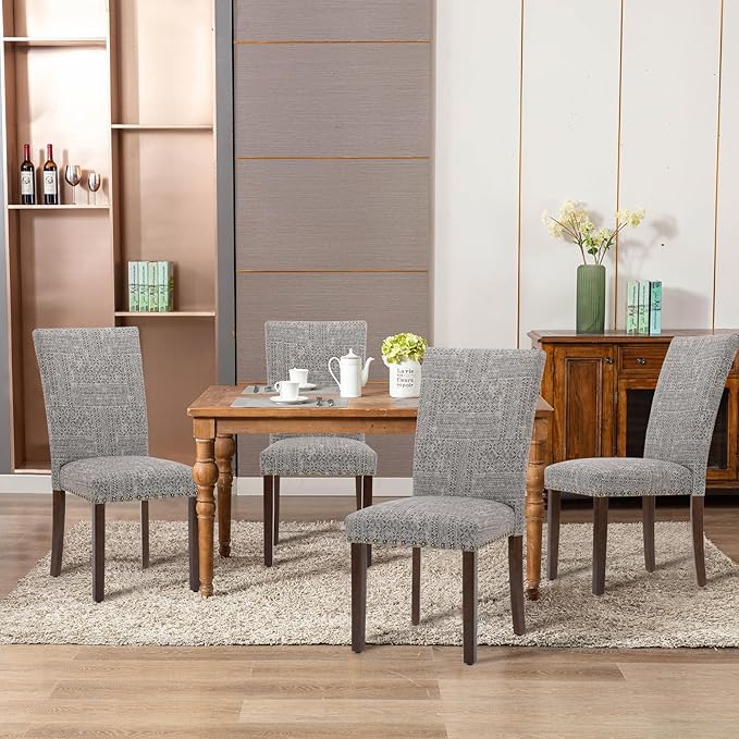 COLAMY Upholstered Parsons Dining Chairs Set of 4, Fabric Dining Room Kitchen Side Chair with Nailhead Trim and Wood Legs - Boho - LeafyLoom