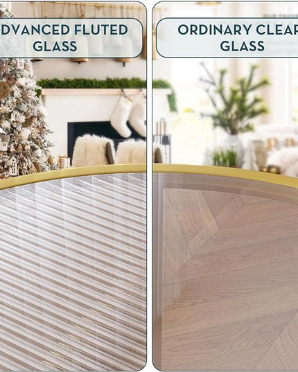 SAYGOER Modern Coffee Table Round Glass Coffee Tables for Large or Small Space Unique Art Center Table for Living Room Home Office with Gold Metal Frame, Easy Assembly - LeafyLoom