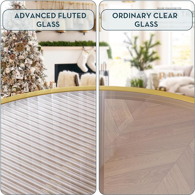 SAYGOER Modern Coffee Table Round Glass Coffee Tables for Large or Small Space Unique Art Center Table for Living Room Home Office with Gold Metal Frame, Easy Assembly - LeafyLoom
