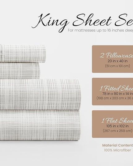 Linen Market 4 Piece King Bedding Sheet Set (Gray Thatch) - Sleep Better Than Ever with These Ultra-Soft & Cooling Bed Sheets for Your King Size Bed - Deep Pocket Fits 16" Mattress - LeafyLoom