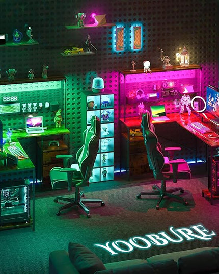 Yoobure L Shaped Desk with Pegboard, Reversible Gaming Desk with LED Lights & Power Outlets, Computer Desk with Drawers & Storage Shelves, Office Desk with Monitor Stand Corner Desk Home Office Desks - LeafyLoom