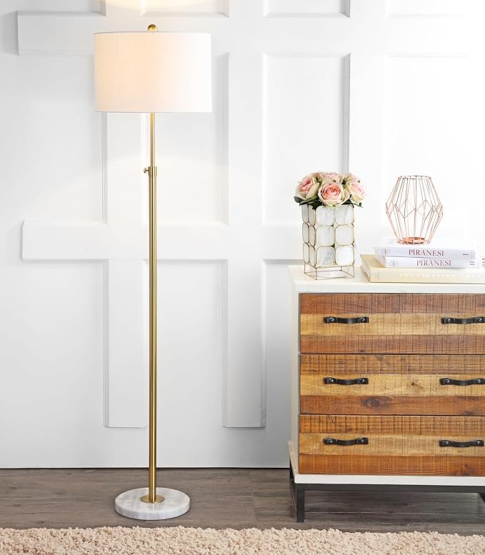 JONATHAN Y JYL3022A June 65" Adjustable Metal/Marble LED Floor Lamp, Modern, Contemporary, Elegant, Glam, Office, Living Room, Family Room, Dining Room, Bedroom, Hallway, Foyer, Brass - LeafyLoom