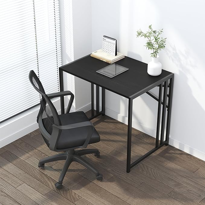 Small Folding Computer Desk 32 inch, Writing Gaming Computer Desk for Small Spaces, No Assembly Required Small Office Desk, Black - LeafyLoom