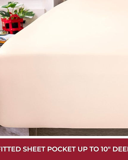Mellanni RV Short Queen Sheets - 4 PC Iconic Collection Bedding Sheets & Pillowcases - Hotel Luxury, Extra Soft, Cooling Bed Sheets - Deep Pocket up to 10 inch (RV/Short Queen, Burnt Sand) - LeafyLoom