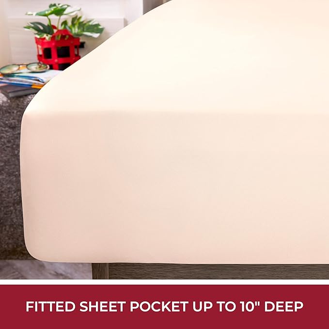 Mellanni RV Short Queen Sheets - 4 PC Iconic Collection Bedding Sheets & Pillowcases - Hotel Luxury, Extra Soft, Cooling Bed Sheets - Deep Pocket up to 10 inch (RV/Short Queen, Burnt Sand) - LeafyLoom