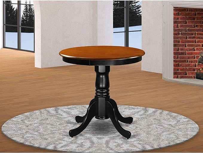 East West Furniture EMT-BCH-TP Eden Kitchen Dining Table - a Round Solid Wood Table Top with Pedestal Base, 30x30 Inch, Black & Cherry - LeafyLoom