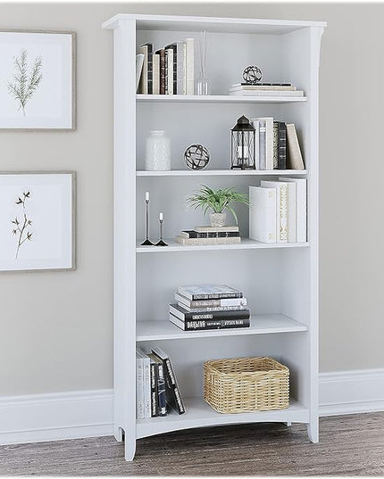 Bush Furniture BSH24463038 Salinas 5-Shelf 63-Inch H Bookcase, Pure White - LeafyLoom