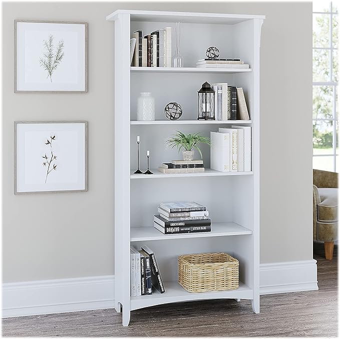 Bush Furniture BSH24463038 Salinas 5-Shelf 63-Inch H Bookcase, Pure White - LeafyLoom
