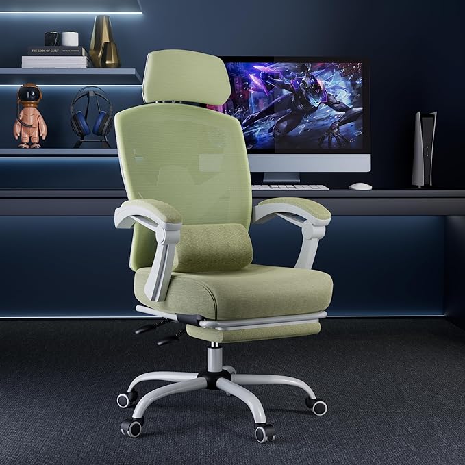 MCQ Office Computer Desk Chair, Gaming Chairs for Adults, High-Back Mesh Rolling Swivel Reclining Chairs with Wheels, Comfortable Lumbar Support, Comfy Arms for Home, Office, Gaming, Student, Green - LeafyLoom