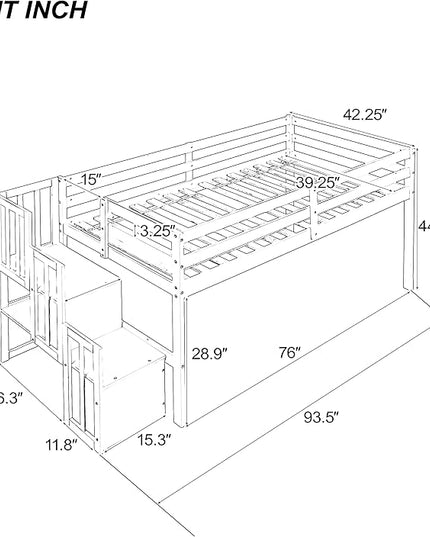 Bellemave Low Loft Bed for Kids,Twin Size Loft Bed with Storage Staircase,Wood Loft Bed Frame for Boys Girls Teens(White) - LeafyLoom