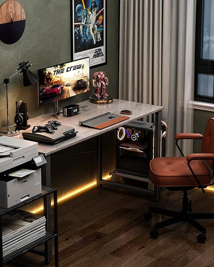 Coleshome 48 Inch Computer Desk, Modern Simple Style Desk for Home Office, Study Student Writing Desk, Grey Oak - LeafyLoom