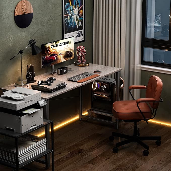 Coleshome 48 Inch Computer Desk, Modern Simple Style Desk for Home Office, Study Student Writing Desk, Grey Oak - LeafyLoom