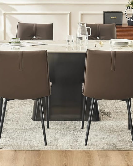 YOUTASTE Dining Chairs Set of 2 Mid Century Modern Kitchen Chairs Soft Padded Side Chairs Dinner Chairs with Metal Legs for Living Room Bedroom, Brown - LeafyLoom