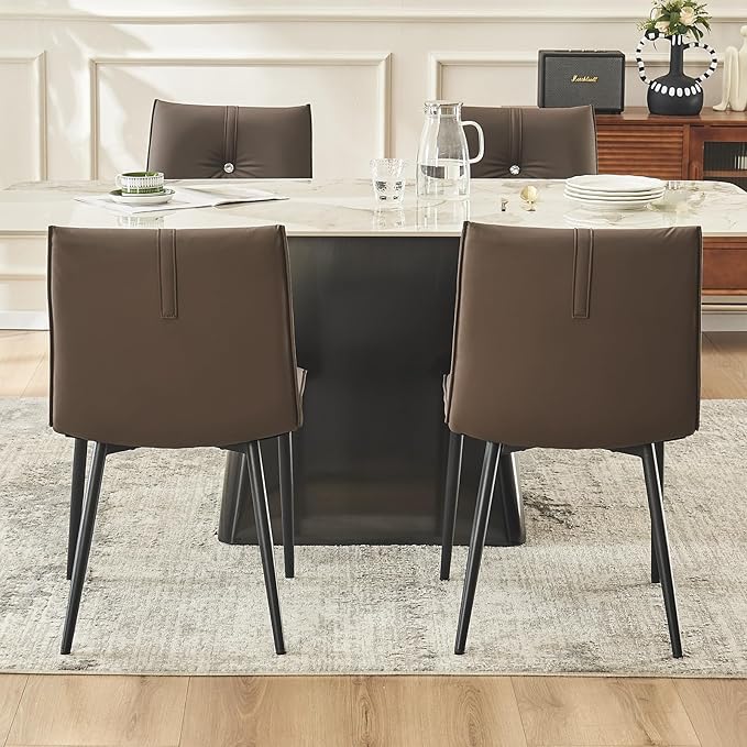 YOUTASTE Dining Chairs Set of 2 Mid Century Modern Kitchen Chairs Soft Padded Side Chairs Dinner Chairs with Metal Legs for Living Room Bedroom, Brown - LeafyLoom