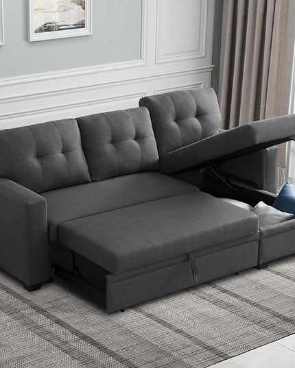 ROOMTEC 82" L-Shaped 3-Seaters Corner Sectional Sofa W/Pull Out Sleeper Couch Bed with Storage Chaise Left/Right Freely Convertible for Home Office Apartment Living Room Dorm - LeafyLoom