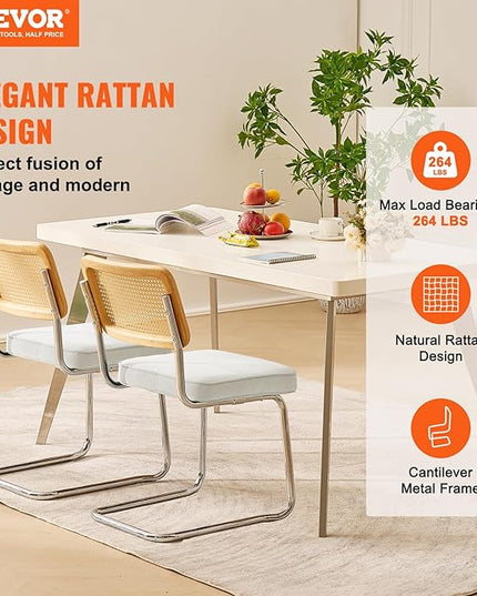 VEVOR Rattan Dining Chairs Set of 2, Mid Century Modern Dining Chair, Upholstered Velvet Accent Chair with Rattan Back, Retro Dining Room Kitchen Chair for Living Room, Bedroom, Office (18.1 Inch) - LeafyLoom
