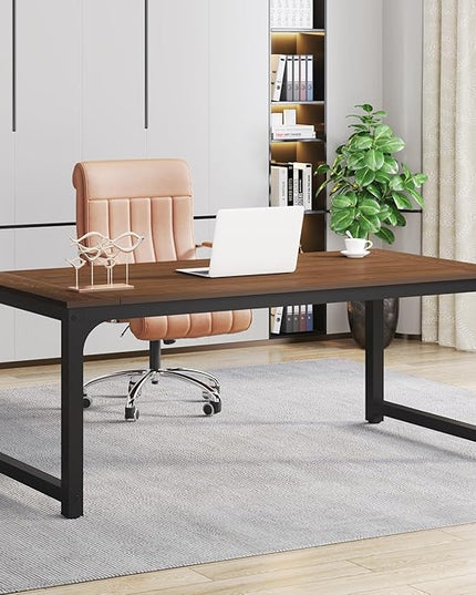Tribesigns Modern Computer Desk, 70.8 x 35.4 inch Large Executive Office Desk Computer Table Study Writing Desk Workstation for Home Office, Teak - LeafyLoom