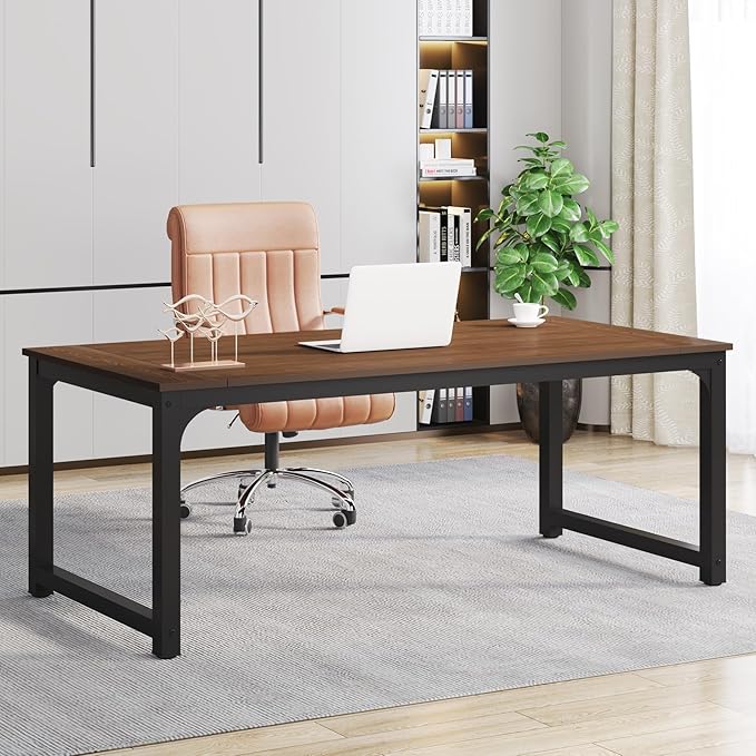 Tribesigns Modern Computer Desk, 70.8 x 35.4 inch Large Executive Office Desk Computer Table Study Writing Desk Workstation for Home Office, Teak - LeafyLoom