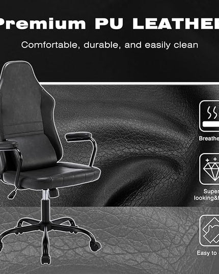Executive Office Chair, Home Office Desk Chair, High Back PU Leather Desk Chair, 360° Swivel Computer Chair, Height Adjustable Tilt Vanity Task Chair for Office, Reading Meeting Room - LeafyLoom