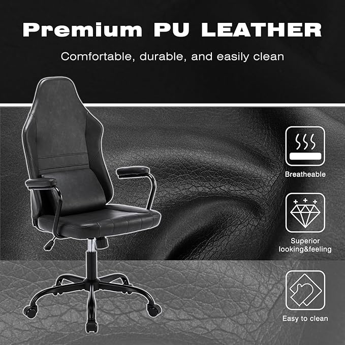 Executive Office Chair, Home Office Desk Chair, High Back PU Leather Desk Chair, 360° Swivel Computer Chair, Height Adjustable Tilt Vanity Task Chair for Office, Reading Meeting Room - LeafyLoom