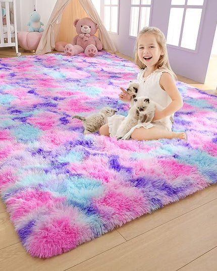 AROGAN Soft Rainbow Area Rugs for Girls Room 3x5 Feet, Fluffy Cute Colorful Princess Carpet for Kids Teens Nursery Toddler,Bedroom Hot Pink - LeafyLoom