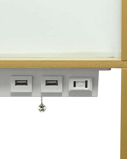 Simple Designs LF1037-TAN-LB Three Shelf Etagere Organizer Storage Floor Lamp with 2 Dual USB Ports and Charging Outlet, Tan, with Feit LED Bulb Included - LeafyLoom
