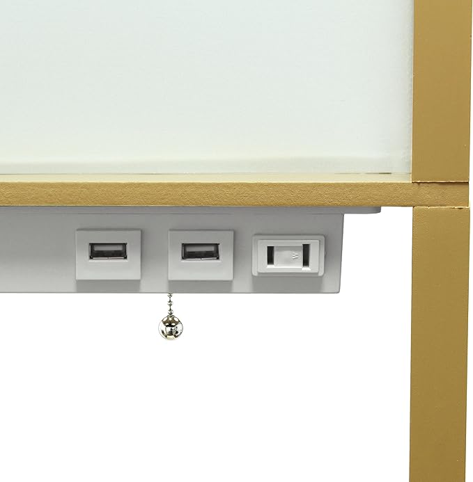 Simple Designs LF1037-TAN-LB Three Shelf Etagere Organizer Storage Floor Lamp with 2 Dual USB Ports and Charging Outlet, Tan, with Feit LED Bulb Included - LeafyLoom