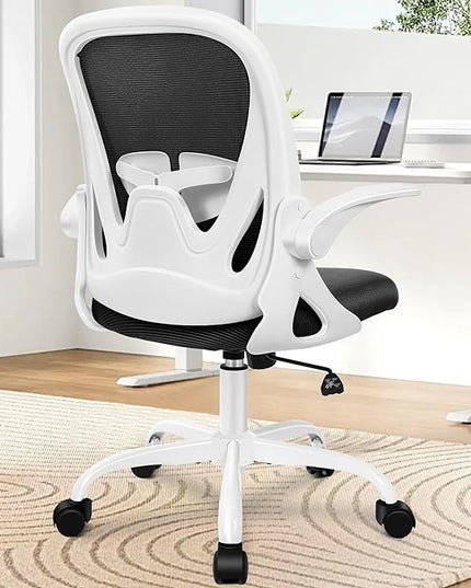 Primy Office Chair Ergonomic Desk Chair with Adjustable Lumbar Support and Height, Swivel Breathable Desk Mesh Computer Chair with Flip up Armrests for Conference Room(White) - LeafyLoom