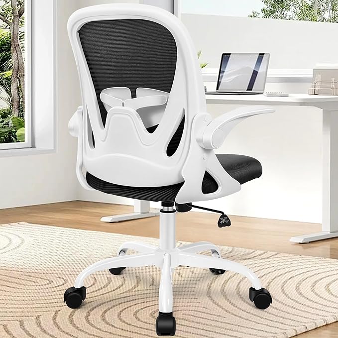 Primy Office Chair Ergonomic Desk Chair with Adjustable Lumbar Support and Height, Swivel Breathable Desk Mesh Computer Chair with Flip up Armrests for Conference Room(White) - LeafyLoom