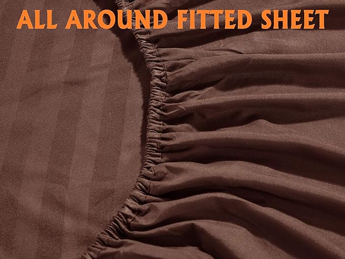 Elegant Comfort Softest and Coziest 6-Piece Sheet Set - 1500 Premium Hotel Quality Microfiber -Luxurious Wrinkle Resistant 6-Piece Damask Stripe Bed Sheet Set, California King, Chocolate Brown - LeafyLoom