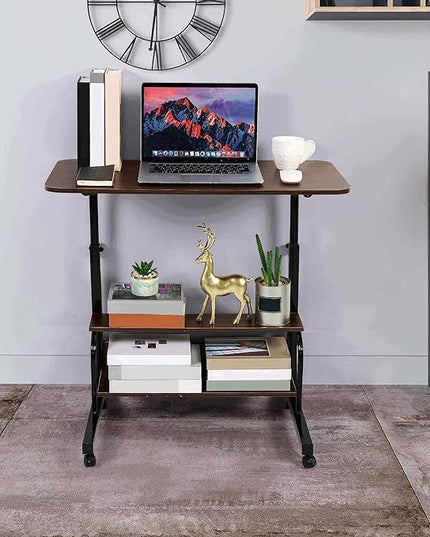 Adjustable Mobile Laptop Desk Home Office Desk Detachable Wheels Desk Portable Height Mobile Bedside Table Veranda Office Desk Additional Storage Rack Small Spaces Desk Size 15.7x31.5'Brown - LeafyLoom