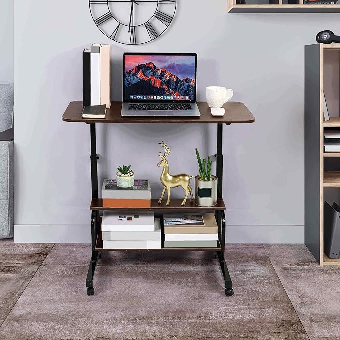 Adjustable Mobile Laptop Desk Home Office Desk Detachable Wheels Desk Portable Height Mobile Bedside Table Veranda Office Desk Additional Storage Rack Small Spaces Desk Size 15.7x31.5'Brown - LeafyLoom