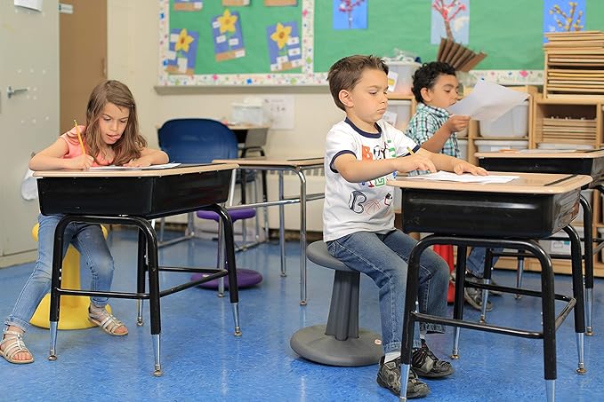 Kore Kids Pre-Teen Wobble Chair - Flexible Seating Stool for Classroom, Home & School, ADD/ADHD - Made in The USA - Age 10-11, Grade 5-6, Grey (18.7in) - LeafyLoom