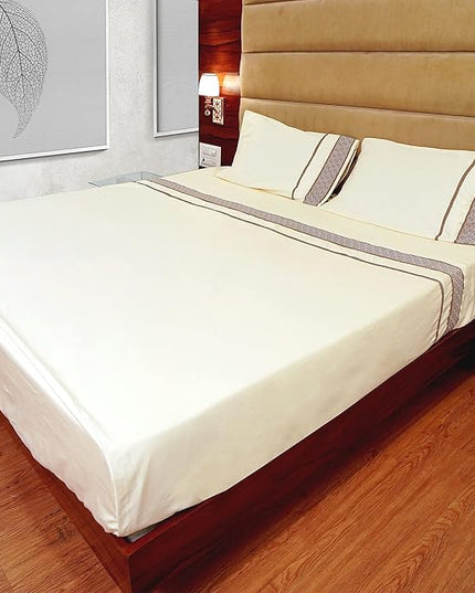 1000 Thread Count Egyptian Cotton Sheets King Size Set - 100% Cotton 4 Pc Bed Sheets, Luxury Hotel Cool Sheets, Breathable Soft Smooth Sateen Weave, 18" Deep Pocket - Taupe Embroidered Ivory Sheets - LeafyLoom