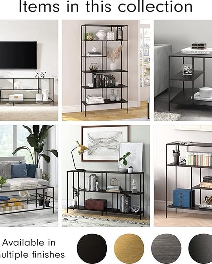 Henn&Hart Rectangular TV Stand with Glass Shelves for TV's up to 60" in Blackened Bronze, TV Stands for the Living Room - LeafyLoom