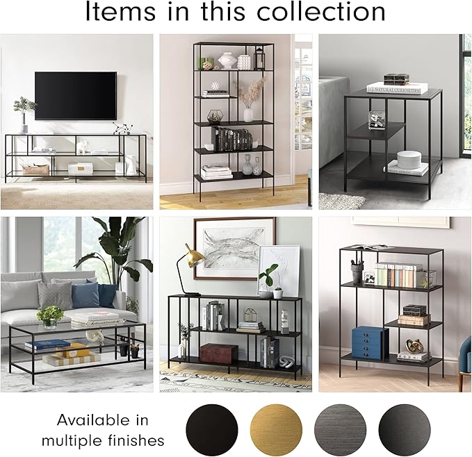 Henn&Hart 72" Tall Rectangular Bookcase in Blackened Bronze, Table for Living Room, Bedroom - LeafyLoom