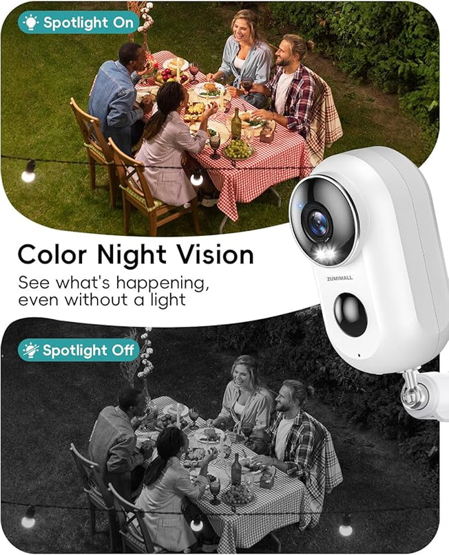 ZUMIMALL Security Cameras Wireless Outdoor, 4 Packs, 2K Cameras for Home Security, Outdoor/Indoor Camera Battery Powered, 2.4G WiFi, Magnetic Mount,3MP Color Night Vision/Siren/PIR/AI/Cloud/Alexa ZUMIMALL