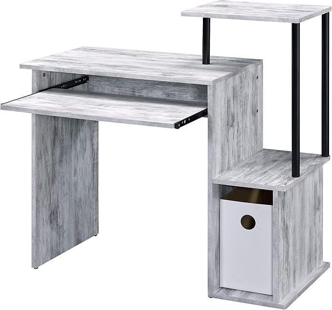Acme Lyphre Wooden Top Computer Desk in Antique White and Black - LeafyLoom