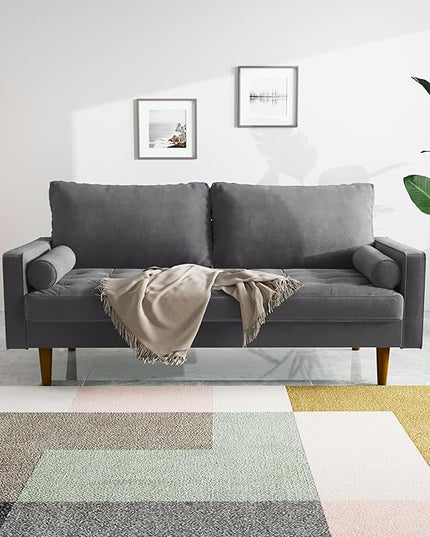 Velvet Furniture for Small Spaces, Mid-Century Modern Loveseats for Living Room, Love Seat Couch Sofas, 70 Inches, Grey - LeafyLoom