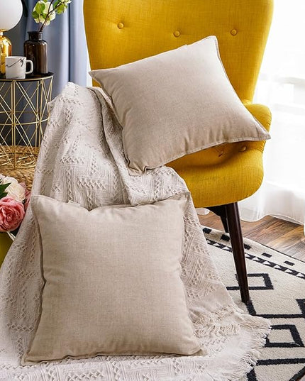 Jeanerlor Set of 2 Decorative Cotton Linen Couch 26"x26" Throw Pillow Case for Sofa Durable Classy, Comfortable Cushion Cover for Party/Wedding(65 x 65cm) Light Linen - LeafyLoom