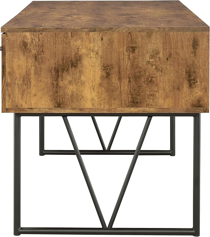 Coaster Home Furnishings Analiese Rustic 63-Inch 4-Drawer Home Office Computer Writing Desk Study Table with Storage Engineered Eco-Friendly Wood Look Laminate Sturdy Steel Base Rustic Nutmeg 800999 - LeafyLoom