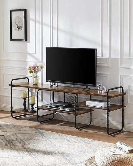 VECELO, Entertainment Center/Media Console Table with Adjustable Storage Shelves for Living Room/Bedroom, 75 inch TV Stand, Rustic Brown - LeafyLoom