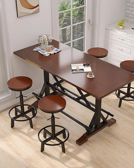 NicBex Dining Table Set for 4 Kitchen Table Set 59" Wooden Sofa Side Table with Adjustable Height Stools, Modern Bar Table and Chairs for Living Room, Dining Room, Espresso - LeafyLoom