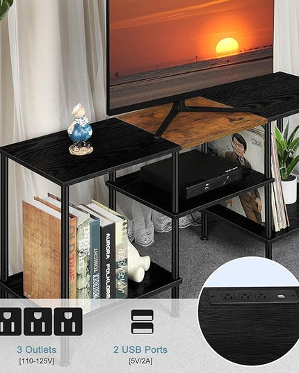 TV Stands for Living Room 50 inch TV Stand with Power Outlet Entertainment Center with Storage 3 Tier TV Console Table for 50 43 40 32 inch TV, Black - LeafyLoom