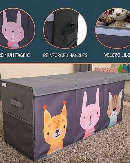 Extra Large Toy Storage Organizer with Lid - Sturdy, Collapsible Toy Chest Storage Box with Cute Design - Toys Bin with Dividers for Kids, Boys, Girls, Nursery, Bedroom, Play room 37"x16"x14" - LeafyLoom