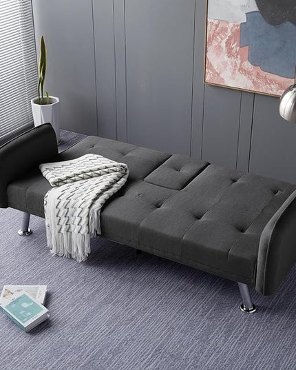 74.8" Living Room Furniture Sets Modern Tufted Loveseat Sofa Convertible Folding Futon Sleeper Couchbed with Cup Holder/Removable Armrests/Adjusting Backrest for Apartment,Office,Dark Grey Sofá - LeafyLoom