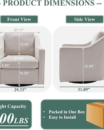 COLAMY 360° Swivel Accent Chair Set of 2, Upholstered Fabric Leisure Armchair with Lumbar Pillow for Living Room Bedroom Home Office, Beige - LeafyLoom