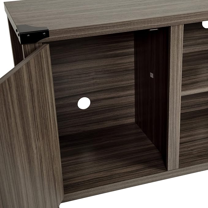 Flash Furniture Modern Farmhouse Barn Door TV Stand - Gray Wash Oak 59 Inch Entertainment Center - For TV's up to 65 Inches - Adjustable Middle Shelf - LeafyLoom