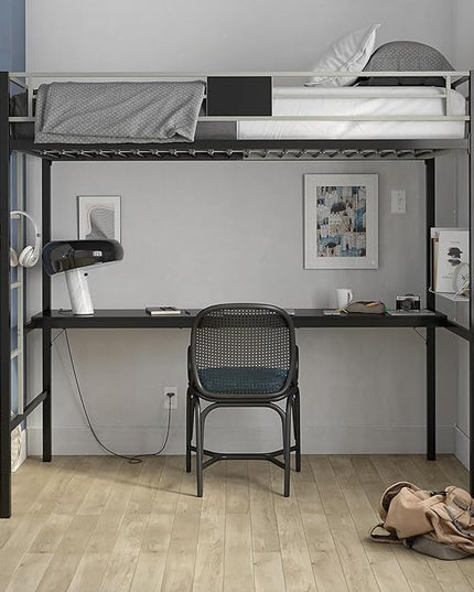 DHP Screen Loft Metal Bunk Bed with Desk and Ladder, Space-Saving Design, Silver Twin - LeafyLoom